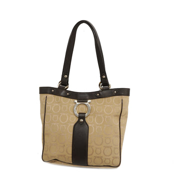 SALVATORE FERRAGAMOAuth  Gancini Handbag Women's Leather,Canvas Handbag Beige