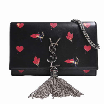 SAINT LAURENT Leather Classic Kate Tassel Chain Shoulder Long Wallet Black