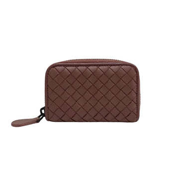 BOTTEGA VENETA Intrecciato Leather Genuine Coin Case Purse Mini Wallet Pink Beige