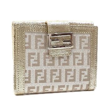 FENDI Bifold Wallet Zucchino Women's Gold Canvas Leather 8M0188