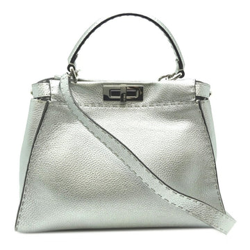 Fendi Peek-A-Boo Women's Handbag 8BN290 Celeria Leather Silver