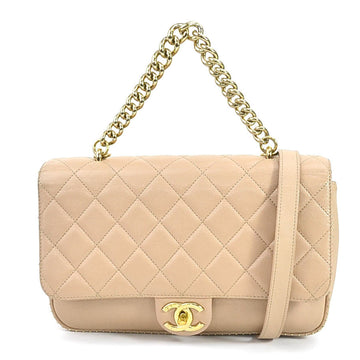 CHANEL Diagonal Shoulder Bag Cocomark Matrasse Caviar Skin Leather Beige Gold Unisex 99540a