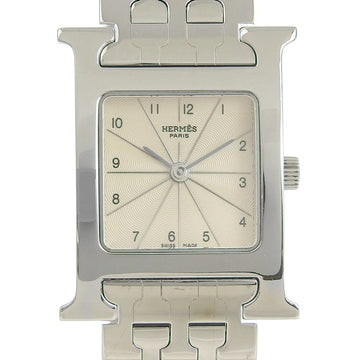 HERMES H watch HH1.210 stainless steel silver quartz analog display ladies ivory dial