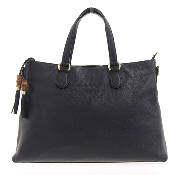 GUCCI tote bag handbag leather black bamboo tassel 449643 525040