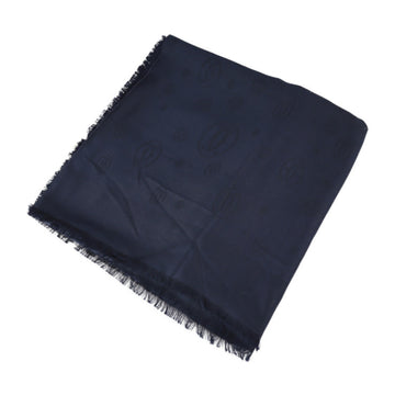 CARTIER shawl silk 60% wool 40% dark navy 2C pattern stole large scarf