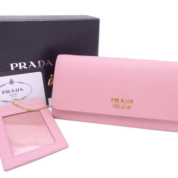 PRADA long wallet logo pink saffiano leather x gold metal fittings bifold women's 1MH132