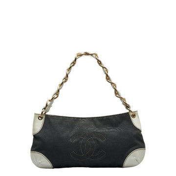 CHANEL Cocomark Chain Shoulder Bag Gray White Canvas Leather Women's