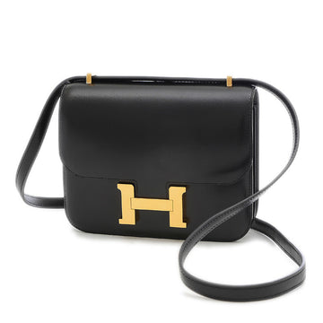 Hermes Constance Mini 18 Box Calf Shoulder Bag Black Gold Hardware C Engraved