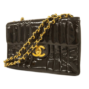 Chanel shoulder bag mademoiselle W chain patent leather black gold metal