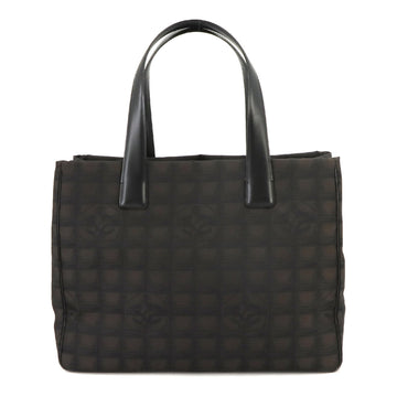 CHANEL New Travel Line Tote MM Bag Nylon Jacquard Leather Brown Black A15991 Silver Hardware