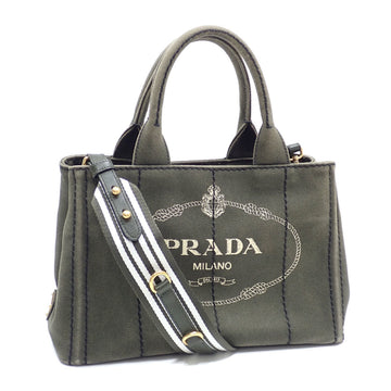 PRADA Tote Bag Canapa Women's MIMETICO TALCO Canvas 1BG439 Khaki Stripe A2227990