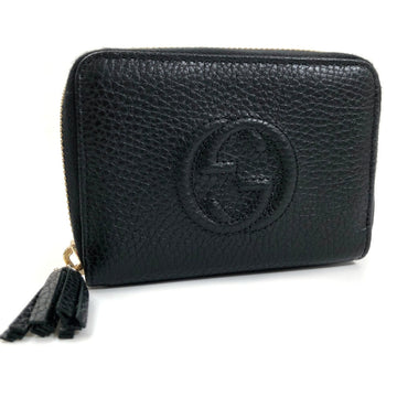 Gucci Coin Case Interlocking G Soho Round 598209 Leather Black Ladies GUCCI