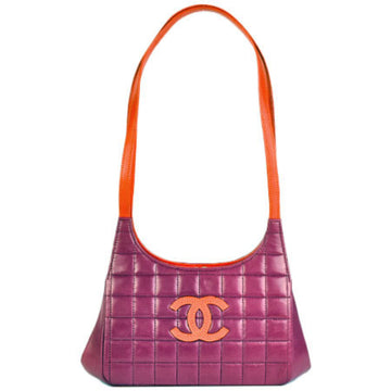 CHANEL Chocolate Bar Coco Mark Clasp Shoulder Bag Lambskin Purple x Orange