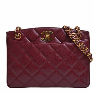 CHANEL Leather Coco Mark Chain Shoulder Bag Red Women's