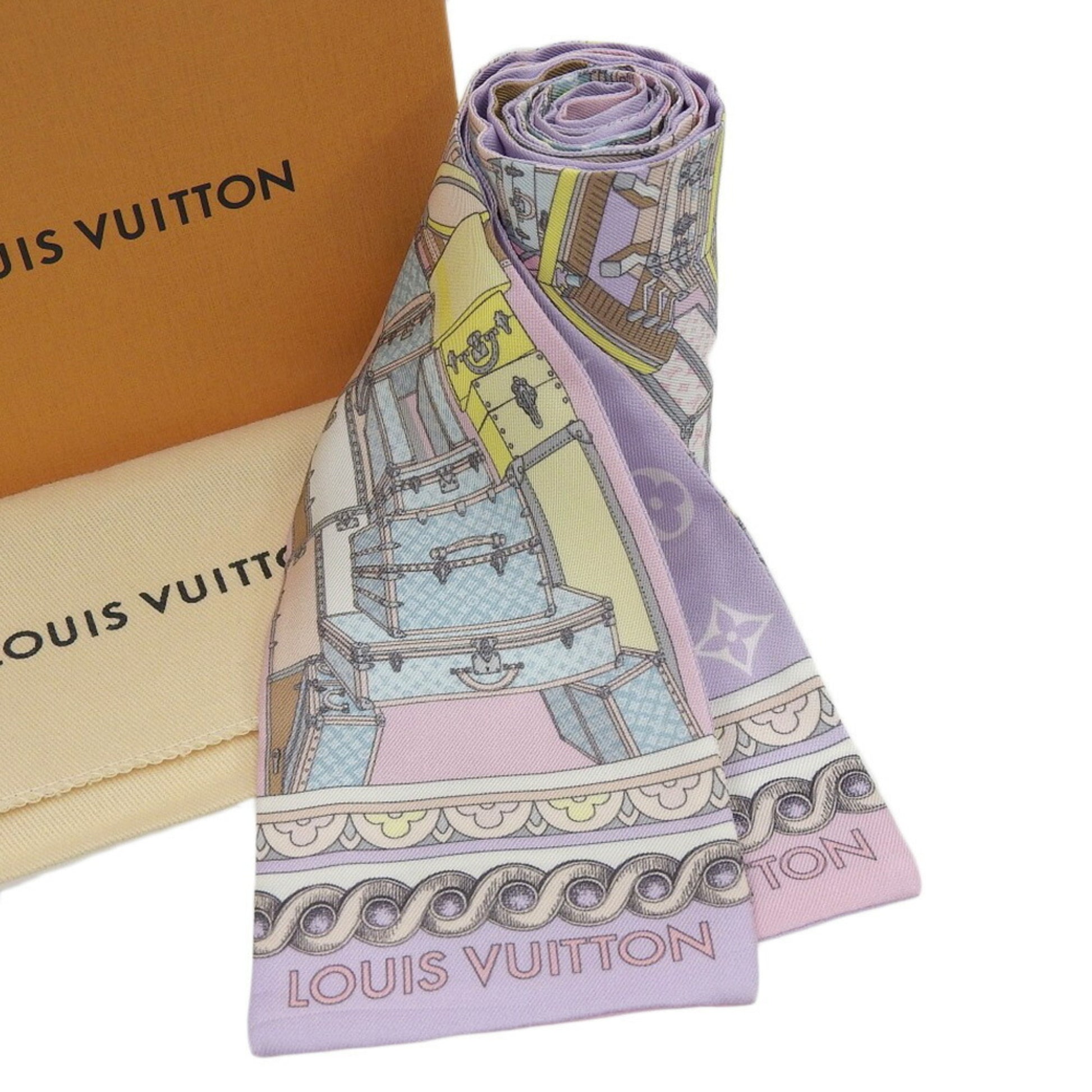 LOUIS VUITTON Scarf Silk Bandeau Around The World Purple Pink M76972  authentic