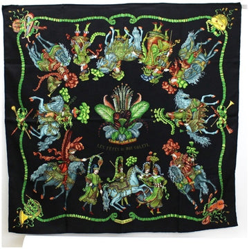 HERMES Silk Scarf Carre 90 LES FERES DU ROI SOLEIL [Celebration of the Sun King] Black  | Ladies