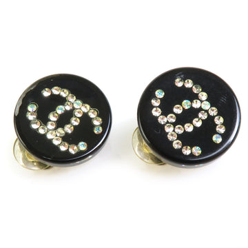 CHANEL Earrings Coco Mark Resin/Rhinestone/Metal Black/Silver Women's