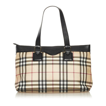 Burberry Nova Check Tote Bag Beige Black PVC Leather Ladies BURBERRY