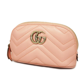 GUCCI Pouch GG Marmont 625544 Leather Pink Silver Hardware Women's