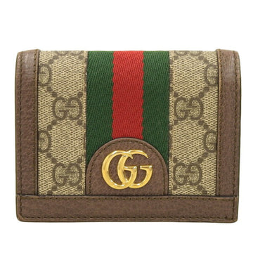 GUCCI Ophidia GG Supreme Card Case Wallet 523155 Beige Brown Women's