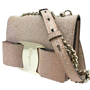 SALVATORE FERRAGAMO Ferragamo Vara Chain Shoulder Bag Pink Lame Glitter FERRAGAMO