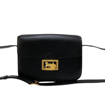 CELINE Vintage Horse Carriage Fittings Calf Leather Genuine Shoulder Bag Sacoche Black 42752