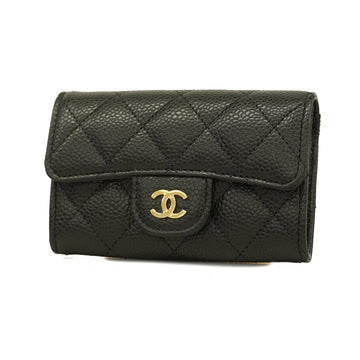 CHANELAuth  Matelasse Card Case Leather Business Card Case Black