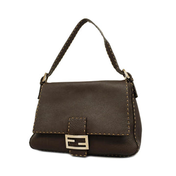 FENDI Shoulder Bag Selleria Leather Dark Brown Silver Hardware Women's