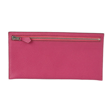 HERMES Zip Zap Pouch Chevre Rose Tyrian Silver Metal Fittings Slim Multi Case Accessory K Engraved