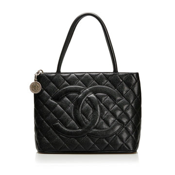 Chanel matelasse reprint tote handbag bag black caviar skin ladies CHANEL