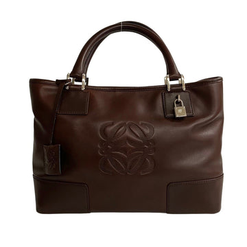 LOEWE Anagram Logo Fusta Leather Genuine Tote Bag Handbag Brown