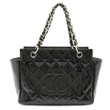 CHANEL matelasse here mark chain tote bag handbag patent leather black