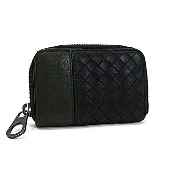 BOTTEGA VENETA intrecciato coin case purse round black x khaki bicolor  men's card business holder ・