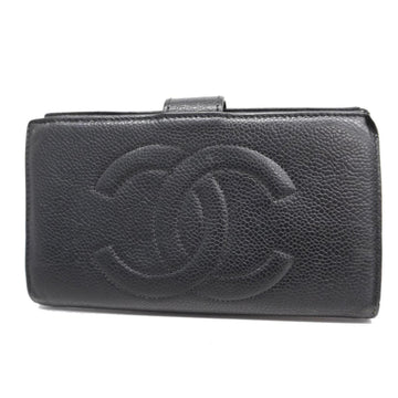 CHANEL long wallet caviar skin black gold hardware ladies