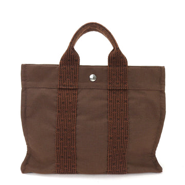 HERMES handbag tote PM ale line old metal fittings brown canvas unisex ladies men  her pm