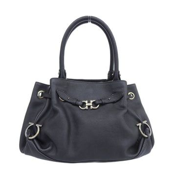 SALVATORE FERRAGAMO Ladies Handbag Double Gancini Leather Black