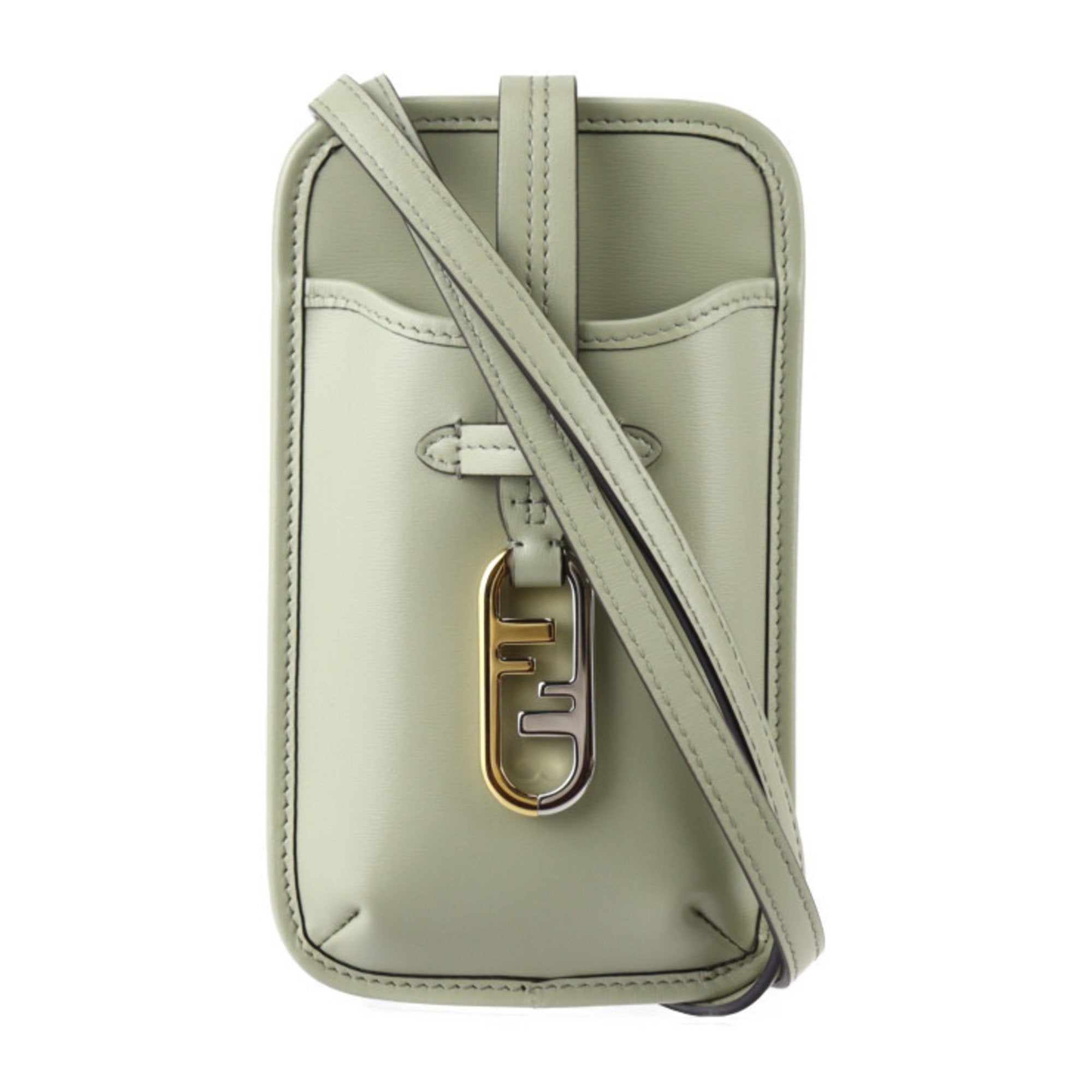 FENDI Phone Pouch Orlock Shoulder Bag 7AS131 Calf Leather Light Gray G