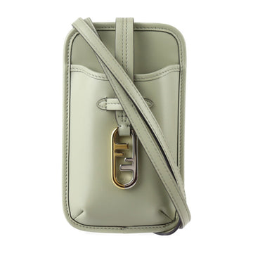 FENDI Phone Pouch Orlock Shoulder Bag 7AS131 Calf Leather Light Gray Green Mobile Case Pochette Smartphone