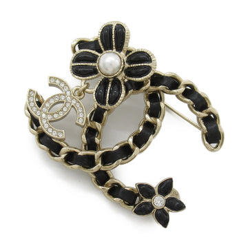 CHANEL Brooch A22K Gold Black Gold Plated leather