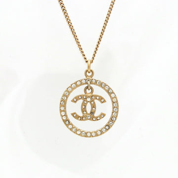 CHANEL Cocomark Circle Necklace Pendant Rhinestone Gold 06A