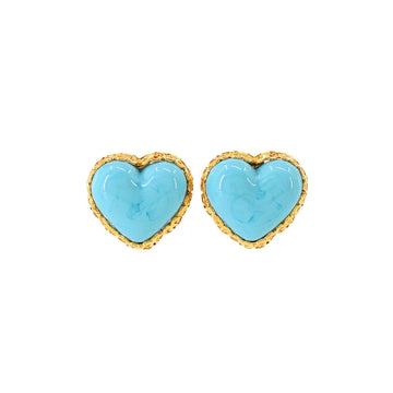 CHANEL Heart Color Stone Earrings Blue Gold 28 Vintage Cocomark Accessories