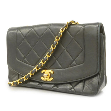 CHANEL Shoulder Bag Matelasse Diana Chain Lambskin Black Gold Hardware Women's