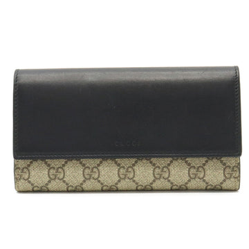 GUCCI GG Supreme Bifold Long Wallet PVC Leather Beige Black 410100