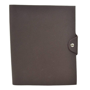 HERMES notebook cover Ulysse leather dark brown silver unisex