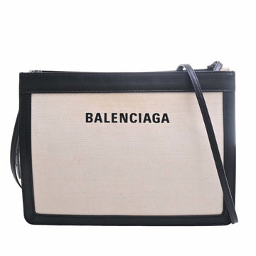 BALENCIAGA Canvas Leather Navy Pochette Shoulder Bag 339937 Ivory/Black Women's