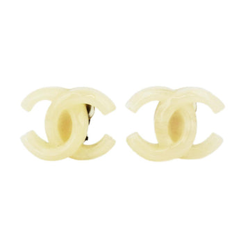 CHANEL Earrings Coco Mark 02P Plastic GP Plated White Ladies