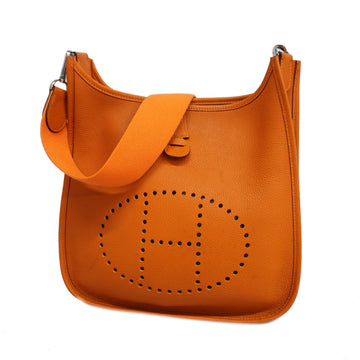 HERMESAuth  Evelyne1 K Stamp Taurillon Clemence Leather Shoulder Bag Orange