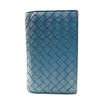 BOTTEGA VENETA Intrecciato Card Case Multi Wallet Folding Men's Macalite Blue Leather