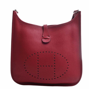 HERMES Taurillon Evelyn PM Shoulder Bag Red Ladies