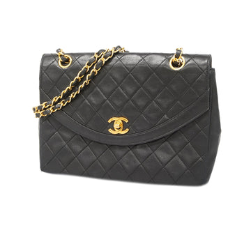 Chanel Matelasse W-chain Women's Leather Shoulder Bag Black